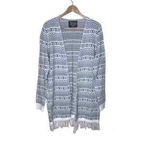 Natural Reflections Womens XXL‎ Sweater Cardigan Gray Geometric Open Fringe Knit